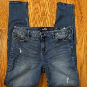 Hollister Women's Distressed Skinny Jeans - Dark Blue